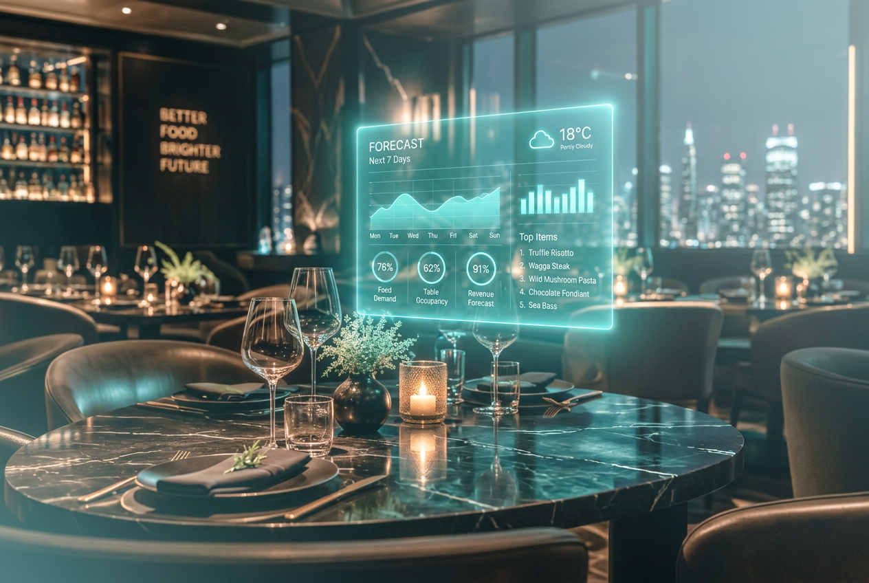 Restaurant table with a holographic demand forecast